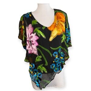 Katherine Barclay Montreal‎ Floral Silk Blend Drape Top XS